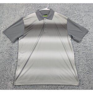 PGA Tour Pro Series Golf Polo Mens L Short Sleeve Striped Breathable Travel Grey